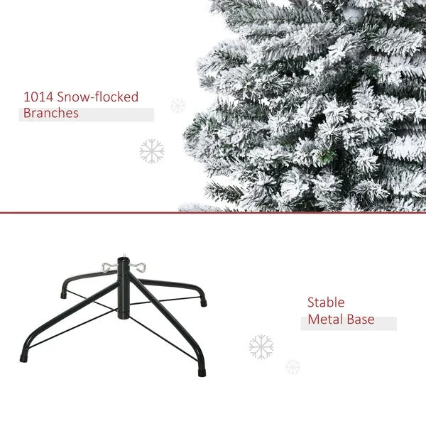 9ft Flocked Christmas Tree, Pencil Christmas Tree With Realistic Branch Tips, Folding Metal Stand, Green - view 6
