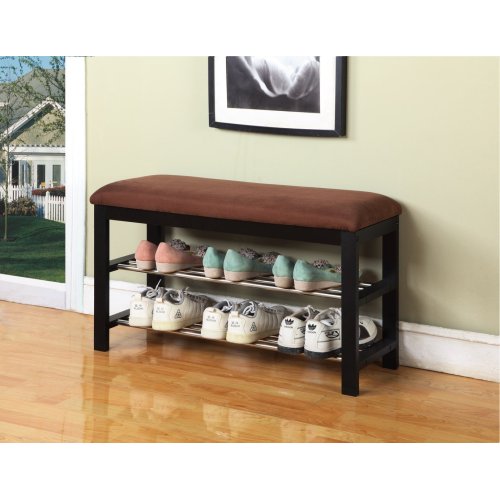 Wood Shoe Bench With Chocolate Microfiber Seat, Espresso - view 5