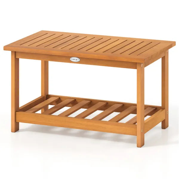 Sturdy Slatted Outdoor Coffee Table With Lower Shelf, Indoor Outdoor Multi-Purpose Center Table - view 5