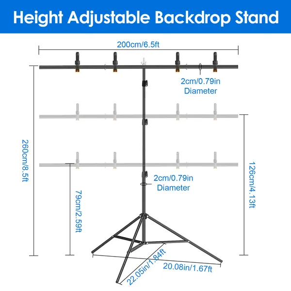 6.5x8.5FT T Shape Photo Video Backdrop Stand Heavy Duty Background Stand Adjustable Photography Backdrop Stand With - view 5
