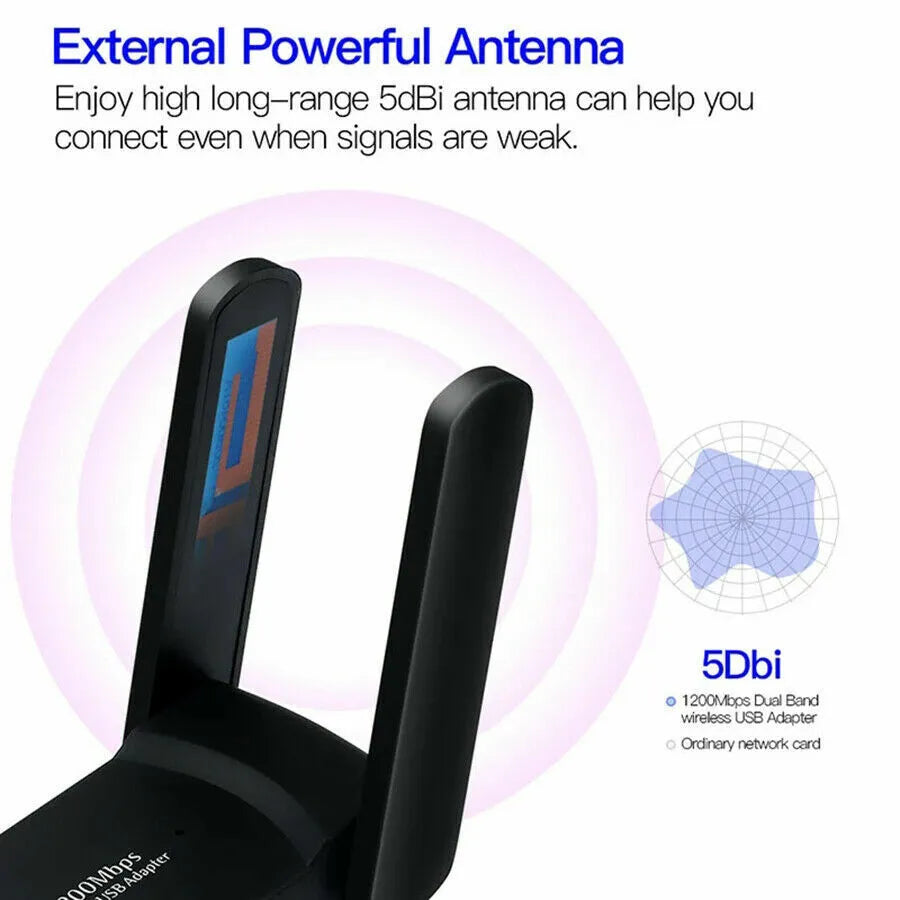 1200Mbps Long Range AC1200 Dual Band 5GHz Wireless USB 3.0 WiFi Adapter Antennas - view 10