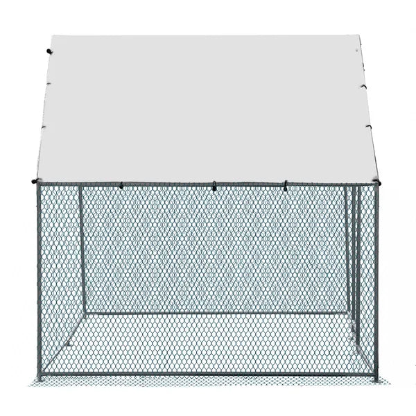 2X2X2m&6.5x6.5x6.5ft Silver Chicken Coop With Pointed Roof, 180g PE Rain Cloth, Metal Chicken And Rabbit Cage - view 6