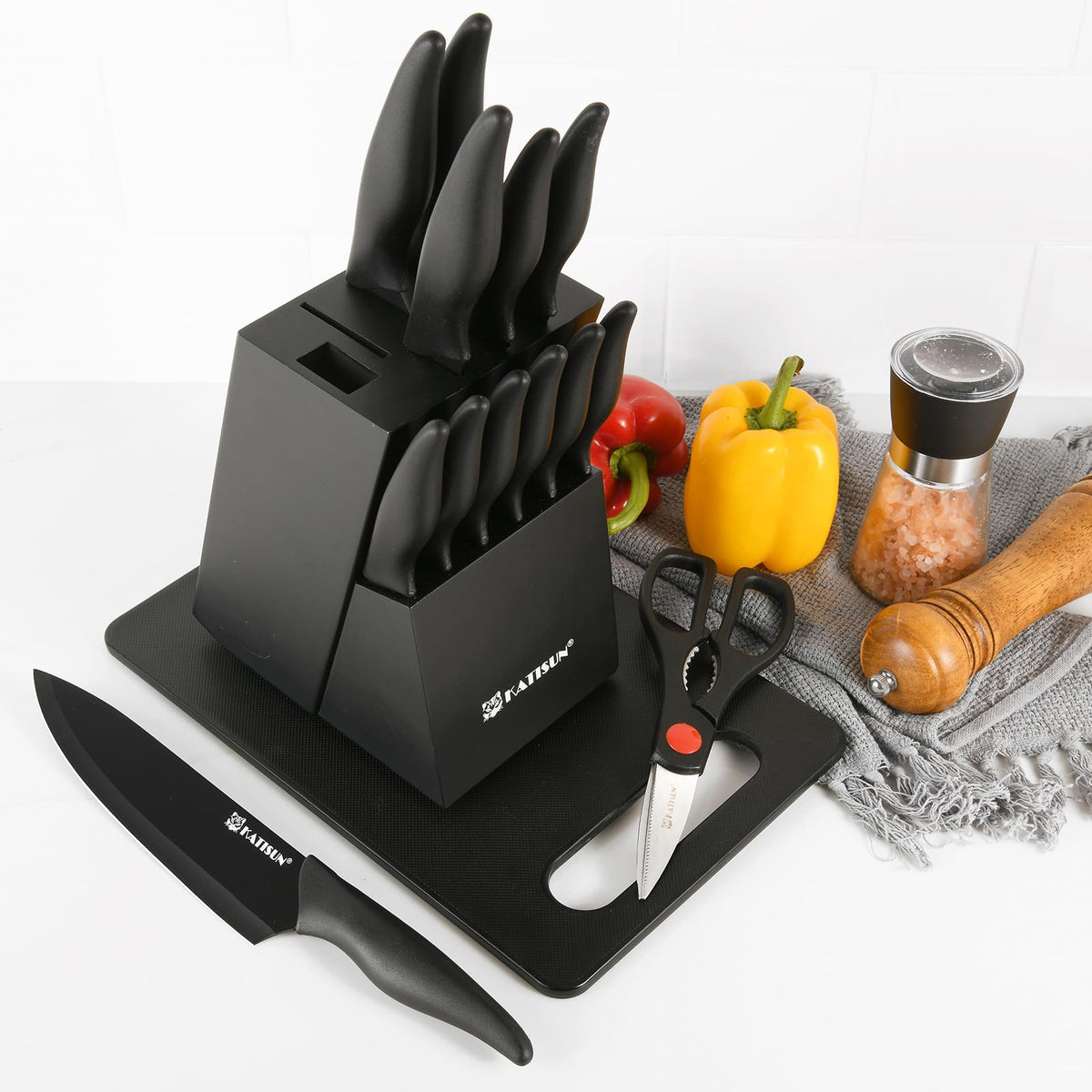 16 Pieces Kitchen Knife Block Set With Cutting Board, German Stainless Steel Knife Set With Sharpener, Dishwasher Safe - view 7