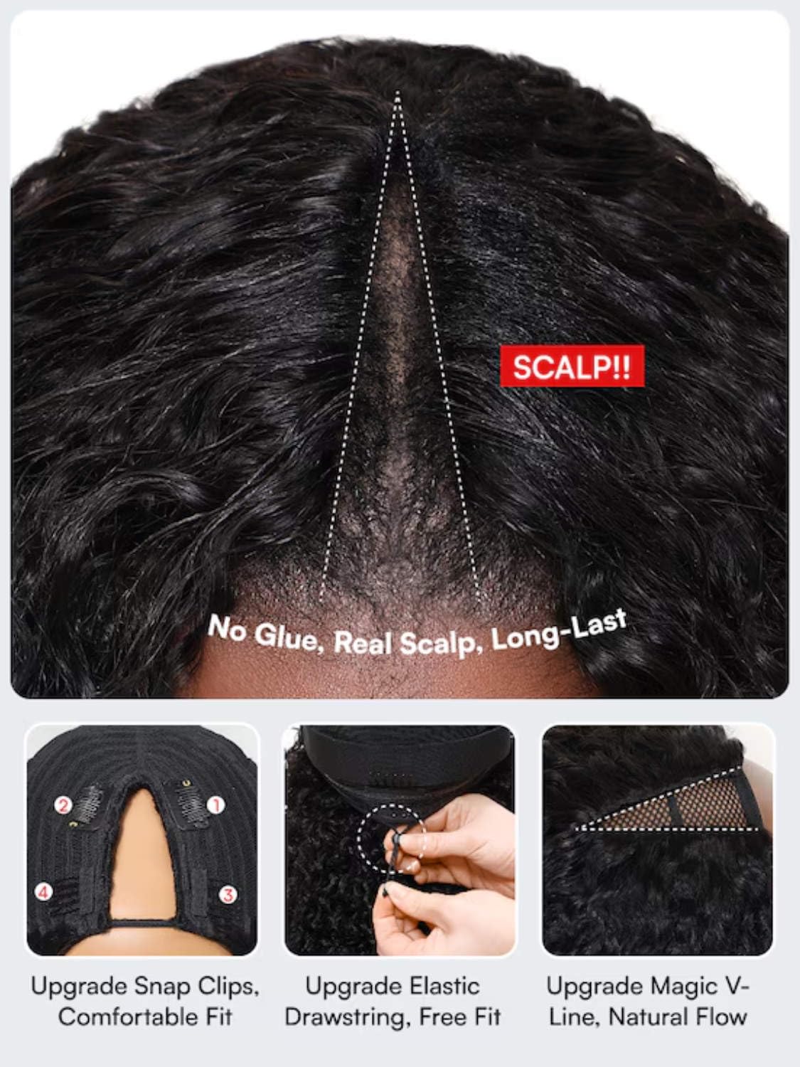 V-Part Human Hair Wig Body Wave, Natural Color, Density - view 5