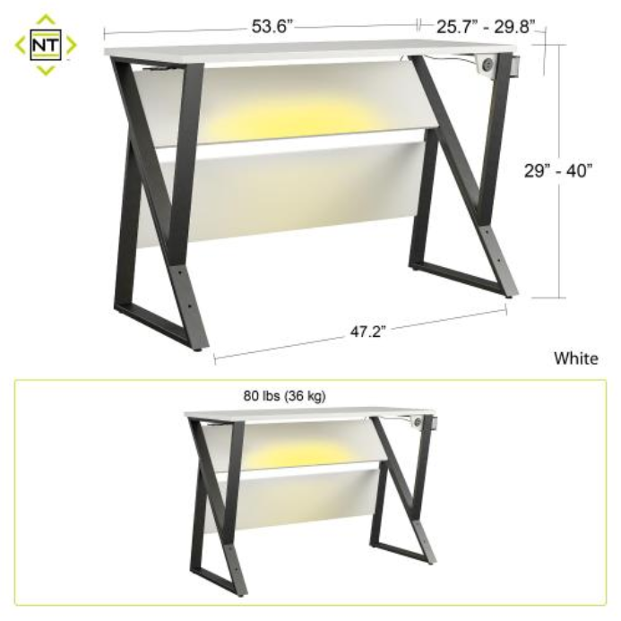 Genesis Adjustable Gaming Desk, White - view 10