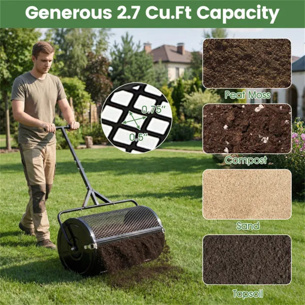 24" Lawn Topdressing Spreader With 0.75"×0.5" Mesh, Compost Spreader For Soil Sand Fertilizer Black - view 5
