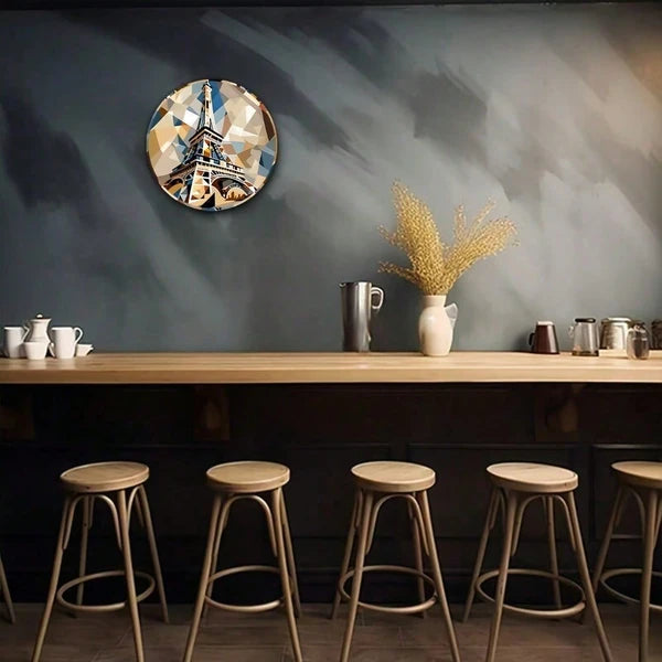 Vintage Eiffel Tower Metal Sign 7.87x7.87 Inch, Geometric Round Decorative Wall Art For Home Cafe Garage - view 5