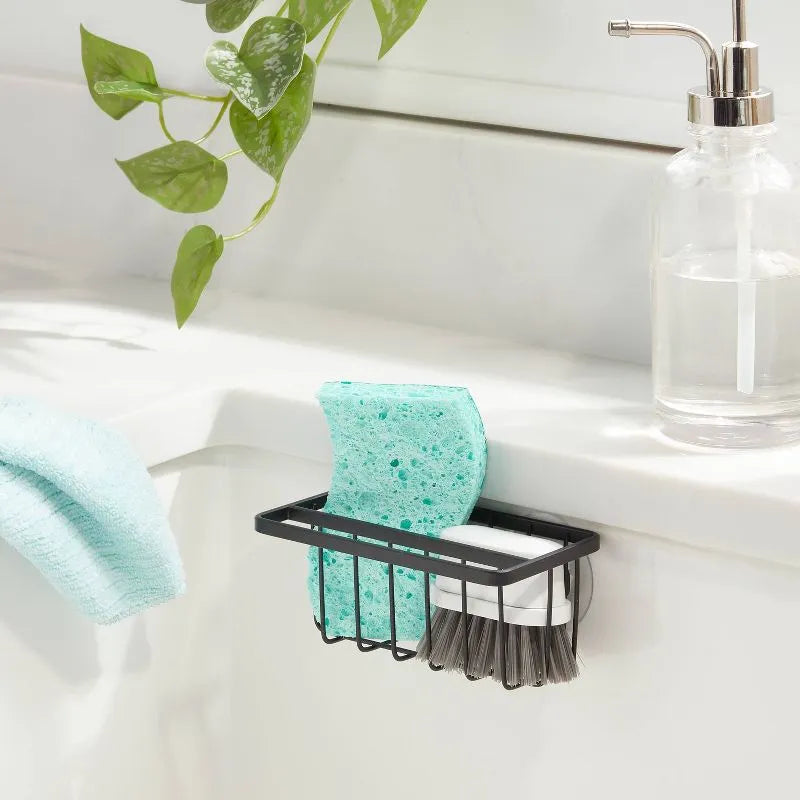 Small Steel Suction Sink Caddy With Rag Holder Black: Sponge Holder, Kitchen Storage, Matte Finish - view 8