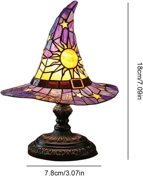 Handmade Gothic Witch Hat Night Light –Witch Hat Lamp Stained Glass LED Lamp, Spooky Halloween Decor - view 5