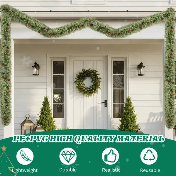 2 Pack 9FT Pre-lit Snow Flocked Christmas Garland, Lighted Artificial Xmas Garland With 200 Warm Lights And 440 Tips - view 5