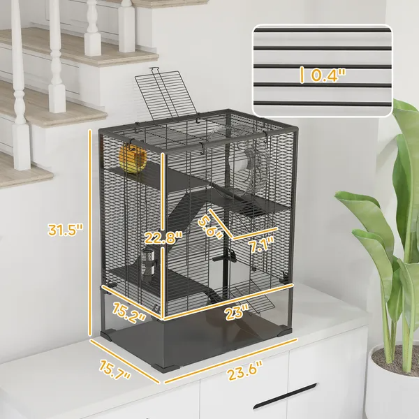 4 Tier Hamster Cage With Deep Tempered Glass Bottom, Running Wheel, Hut, Water Bottle, Food Dish - view 6