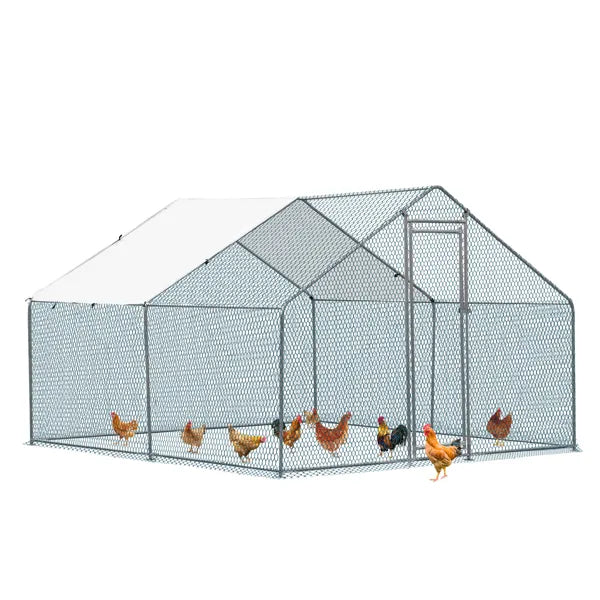10 X 10 Ft Large Metal Chicken Coop, Walk-in Poultry Cage Chicken Hen Run House With Waterproof Cover - view 5