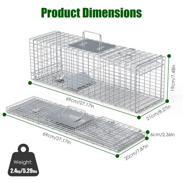 Live Animal Trap Cage 27x7.5x8in Folding Catch And Release Steel Humane Cat Trap For Racoons Stray Cats Rabbits Beavers - view 5