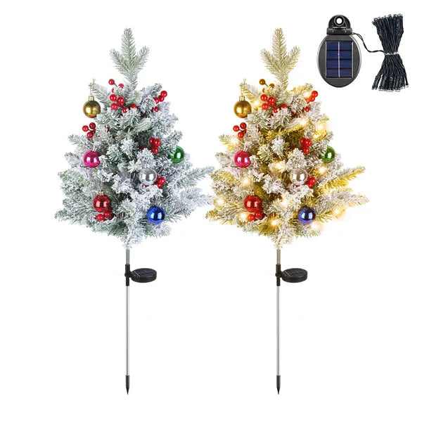 2Pcs Solar Powered Lighted Christmas Tree Urn Filler With Light Artificial Xmas Trees Light With Berries Decor Balls - view 10
