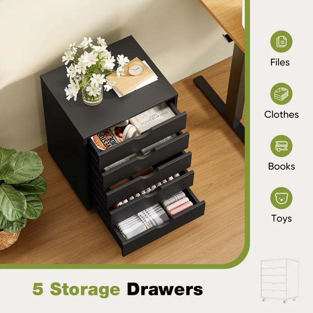 5 DrawerStorageCabinet with Wheels for Bedroom,Home, Office Organization, Black - view 6