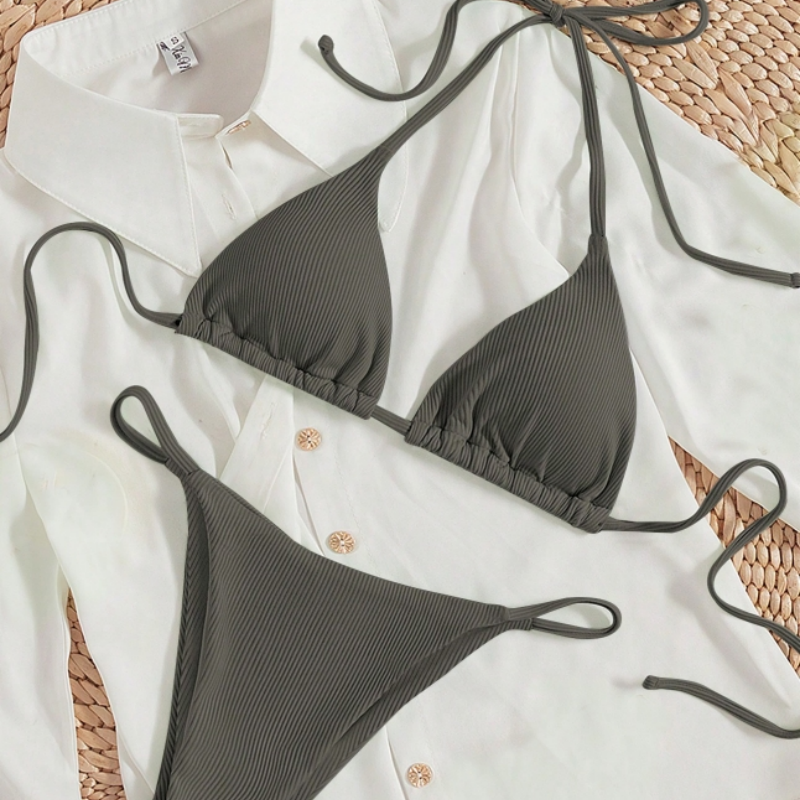 Factory Wholesale Women's Sexy Small Rib Bikini Tie Bikini Set Two Piece Swimsuit Beach Wear - view 10
