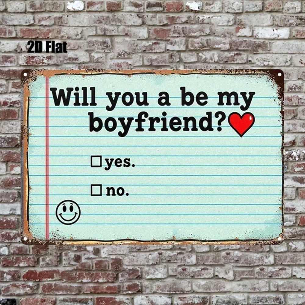 1pc Will You Be My Boyfriend Metal Sign, 2D Flat Tin Plaque Sticky Note Style - view 6