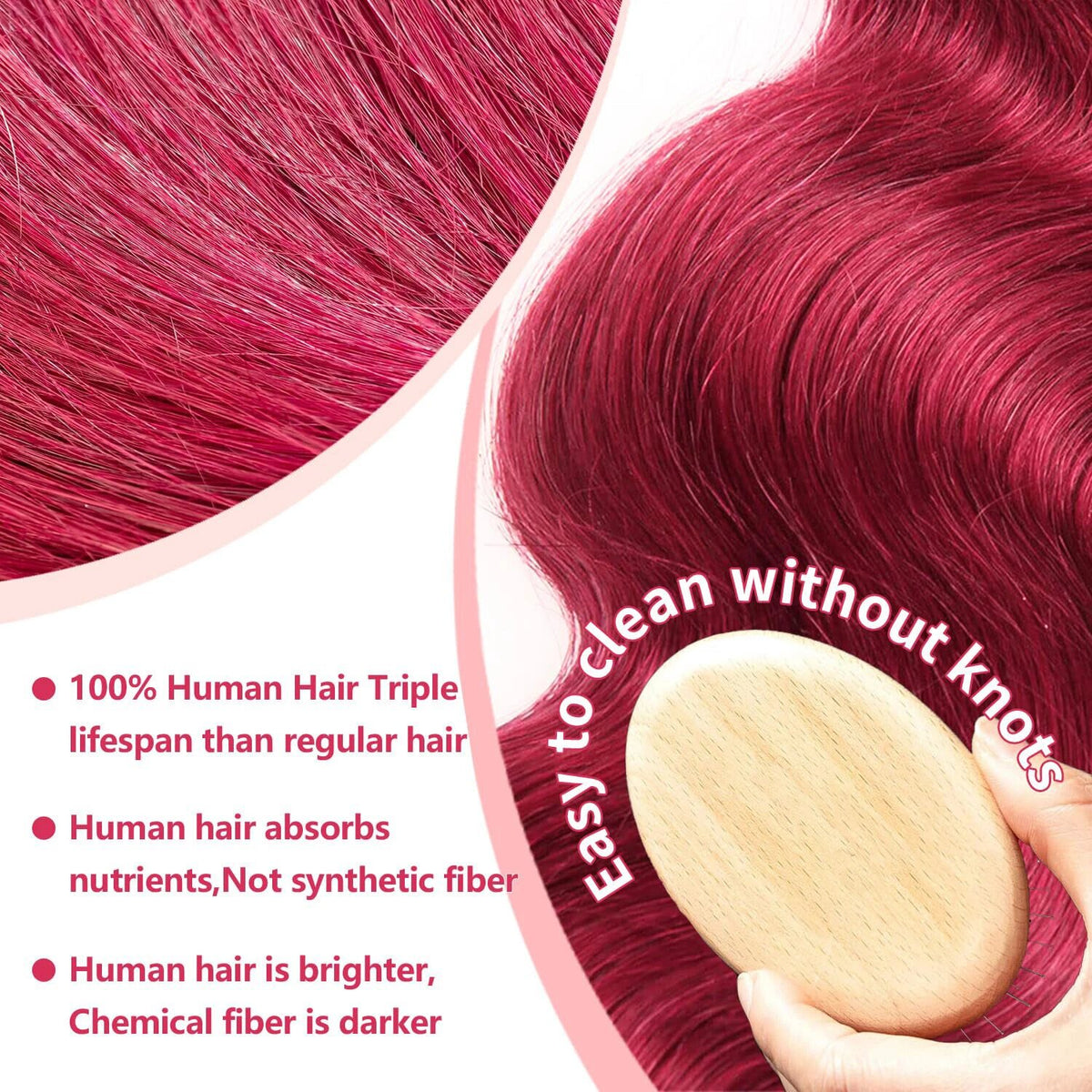 13x6 Lace Front Human Hair Wig Burgundy Red Body Wave, Density, 22 Inches - view 5