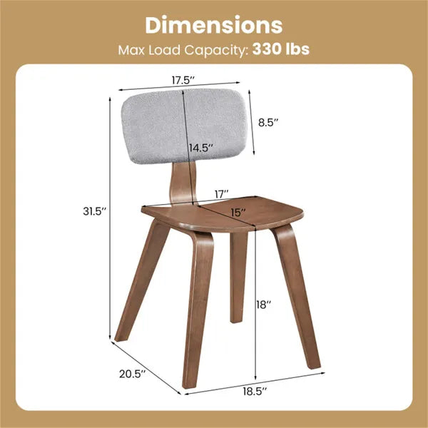 Set Of 2 Dining Chair Set (Grey&Walnut), Teddy Velvet Upholstery & Plush Padded Design - view 5