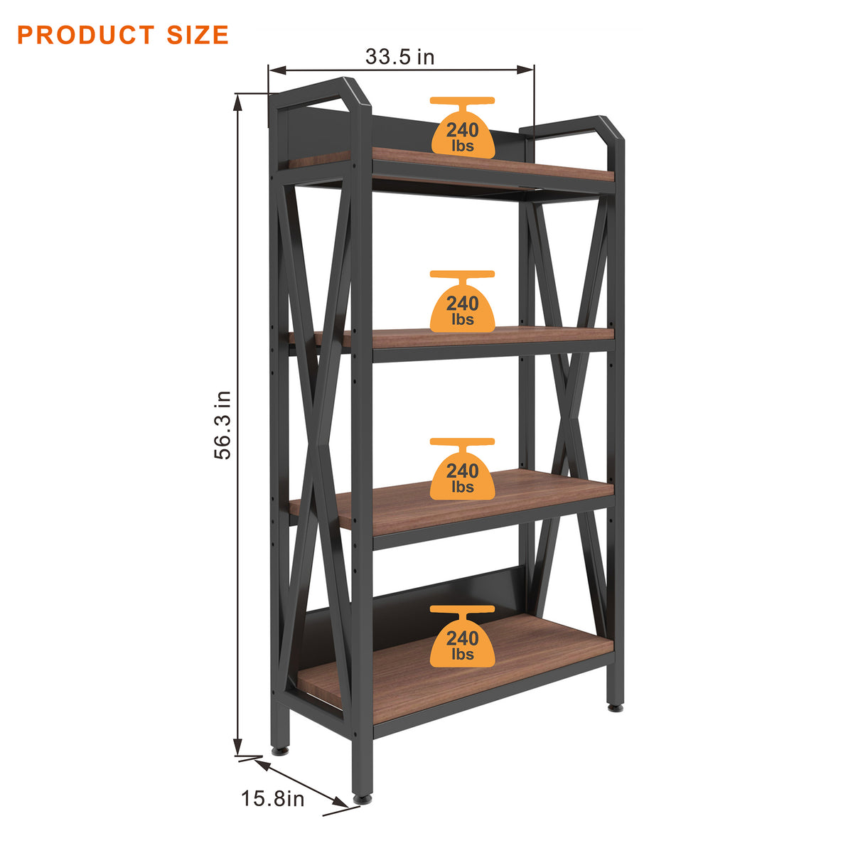 56.30'' Bakers Rack 4-Level Storage Shelves Metal And Wooden Kitchen Shelves, Kitchen Organizers And Storage - view 10