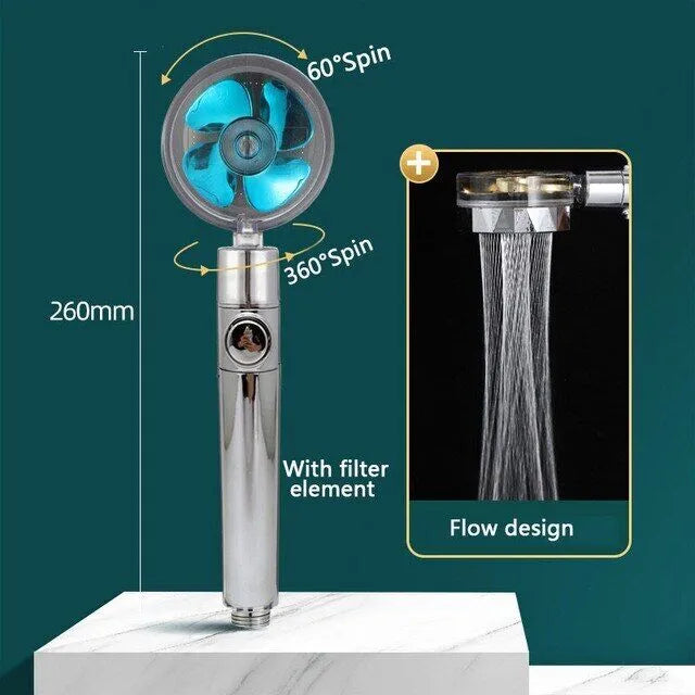 High Pressure Shower Head Adjustable 360° Rotation Turbine Water Saving Shower - view 2