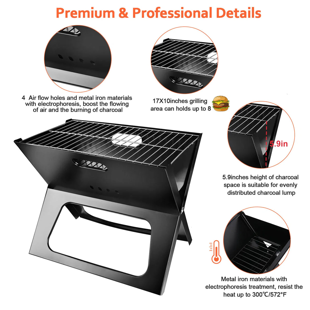 Portable Charcoal Grill - Mini BBQ Grill - Small Table Top Charcoal Grill For Camping, Outdoor Cooking - view 10