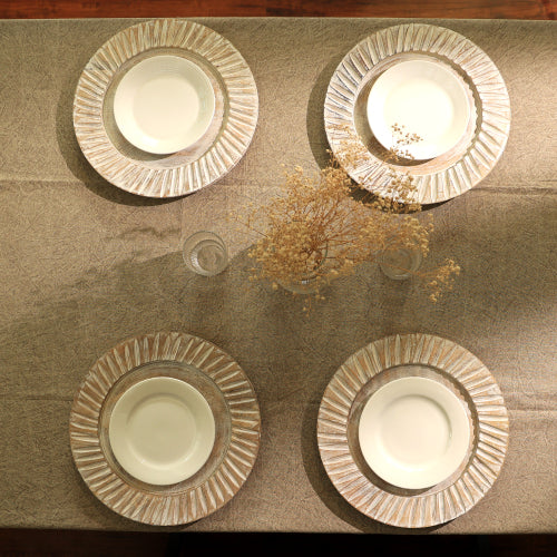 Handcrafted Wood White Charger Plate Wooden Dinning Placemat Artisan Wood Tableware - view 9