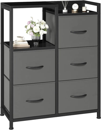 5 Drawer White Dressers For Bedroom 2 Tier Shelf Shelf Small Fabric Dresser For Closet Sturdy Metal Frame Modern Style - view 4