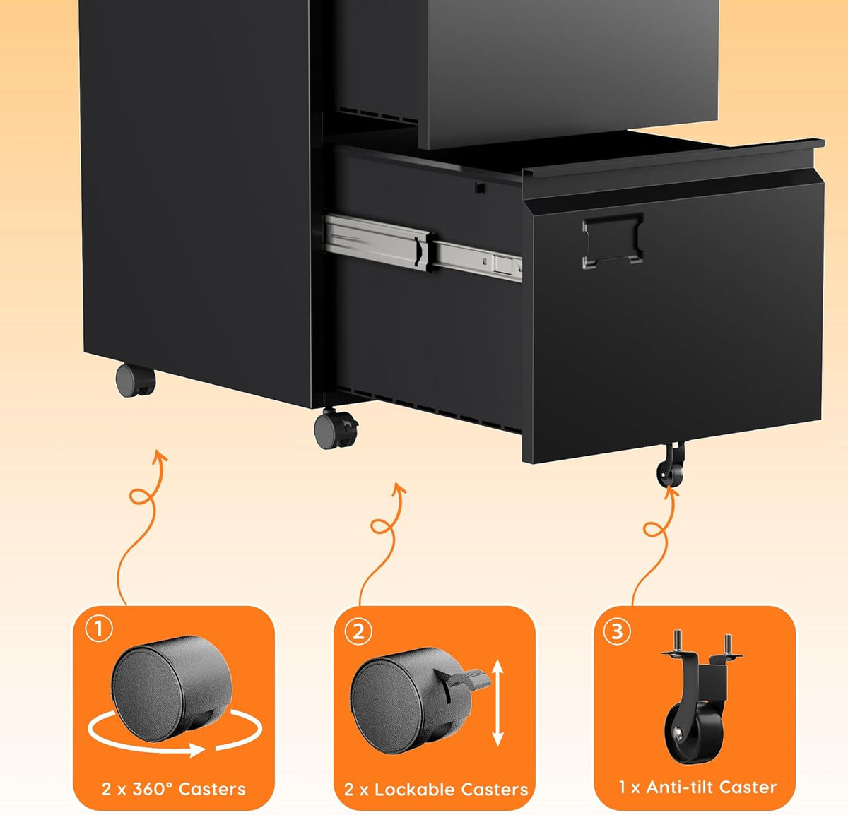 2 Drawer Mobile File Cabinet, Metal Under Desk Cabinet With Lock Name Card Holder For Office Home, Legal Letter Size - view 5