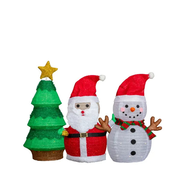 Set Of 3 Lighted Santa And Snowman And Xmas Tree Christmas Decorations - view 8