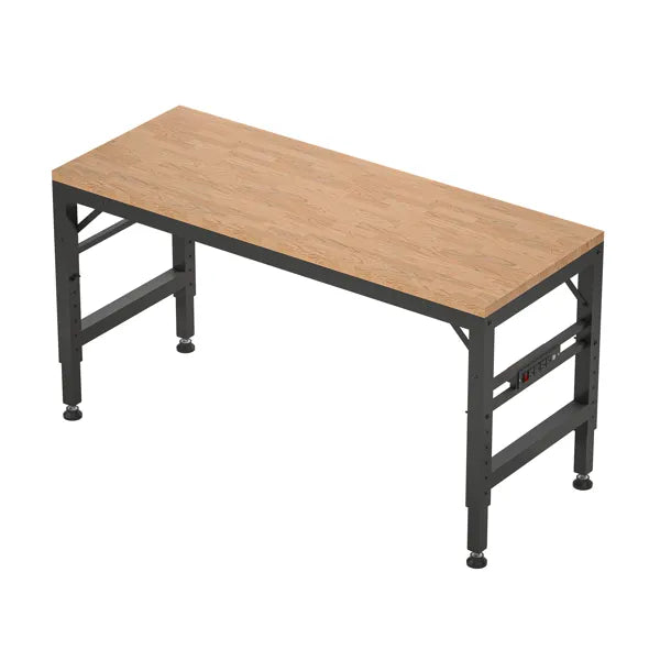 60" Adjustable Height Workbench, Rubber Wood Top Heavy duty Workstation with Power Outlets - view 7