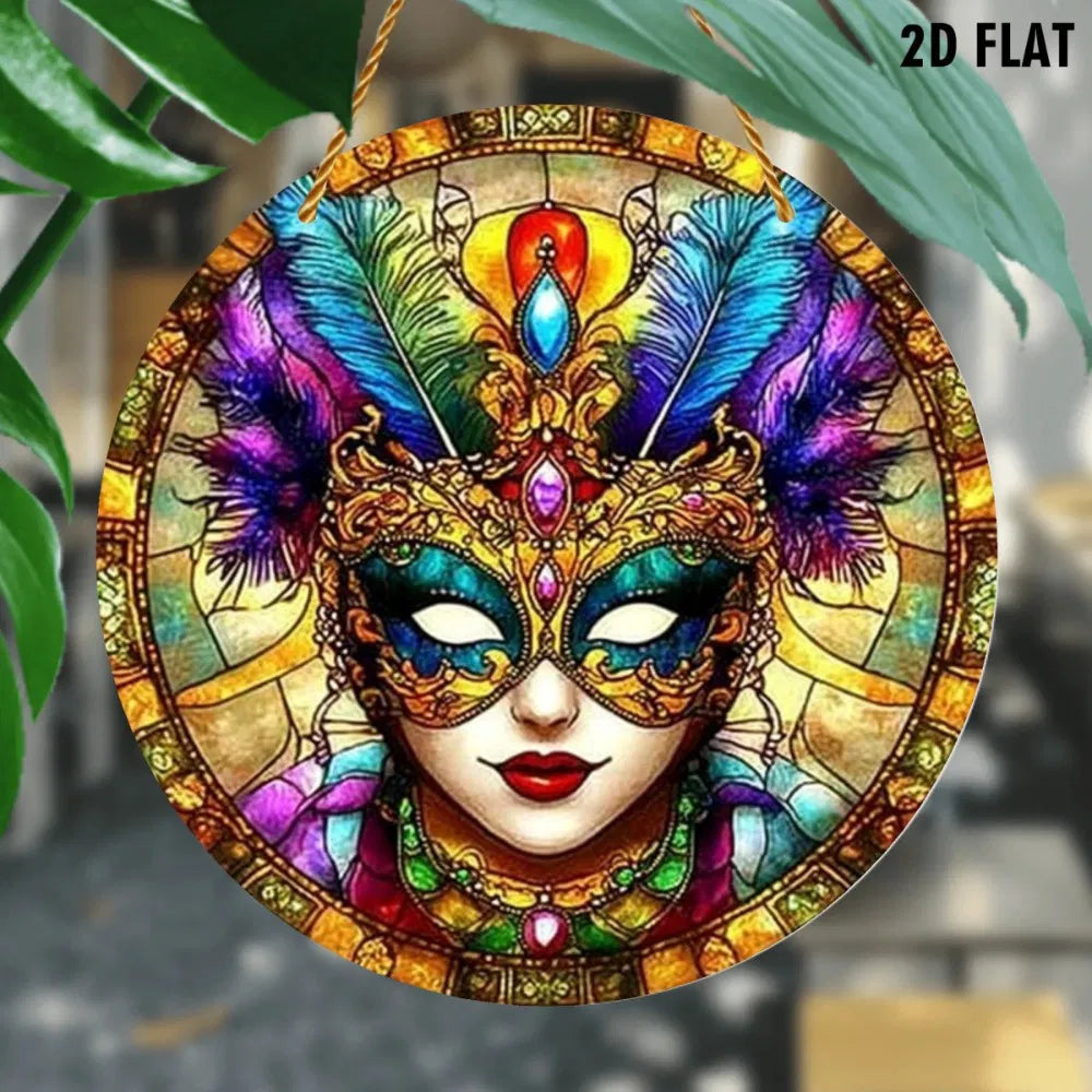 Carnival Mask Acrylic Pendant Colorful Feathers Gemstones Design for Indoor Outdoor Decor - view 4