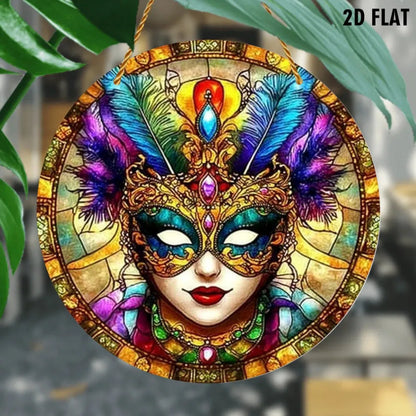Carnival Mask Acrylic Pendant Colorful Feathers Gemstones Design for Indoor Outdoor Decor - view 4