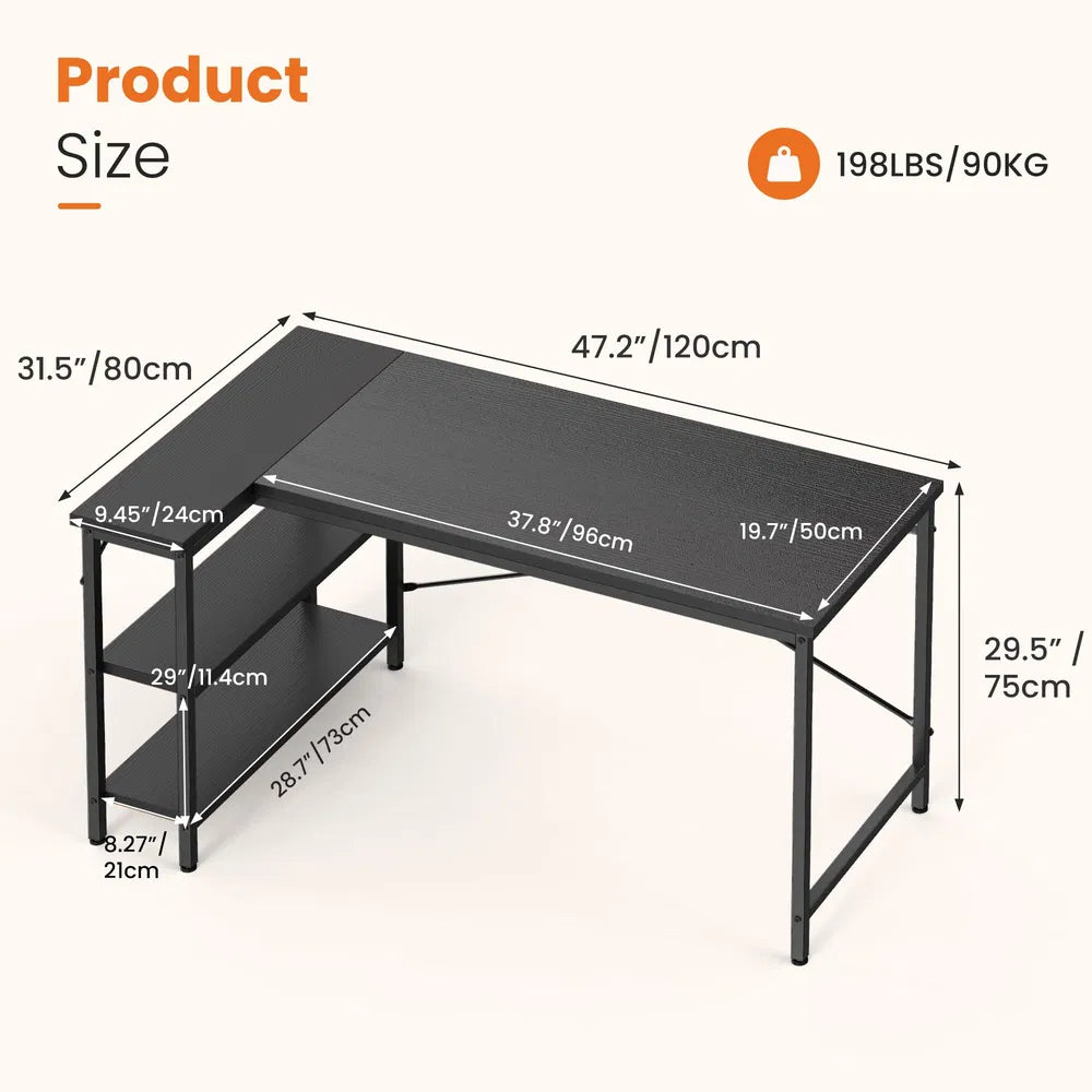 L-shaped Office Desk, 39-55inch Computer Desk, Writing Work Desk With Reversible Storage Rack - view 8