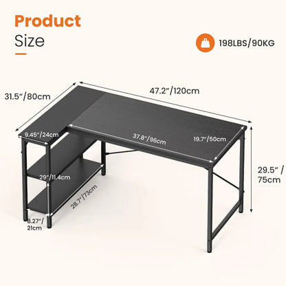 L-shaped Office Desk, 39-55inch Computer Desk, Writing Work Desk With Reversible Storage Rack - view 8