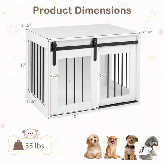 31.5" Dog Crate Furniture With Sliding Barn Door, Wooden Dog Kennel End Table For Indoor Use - White - view 2