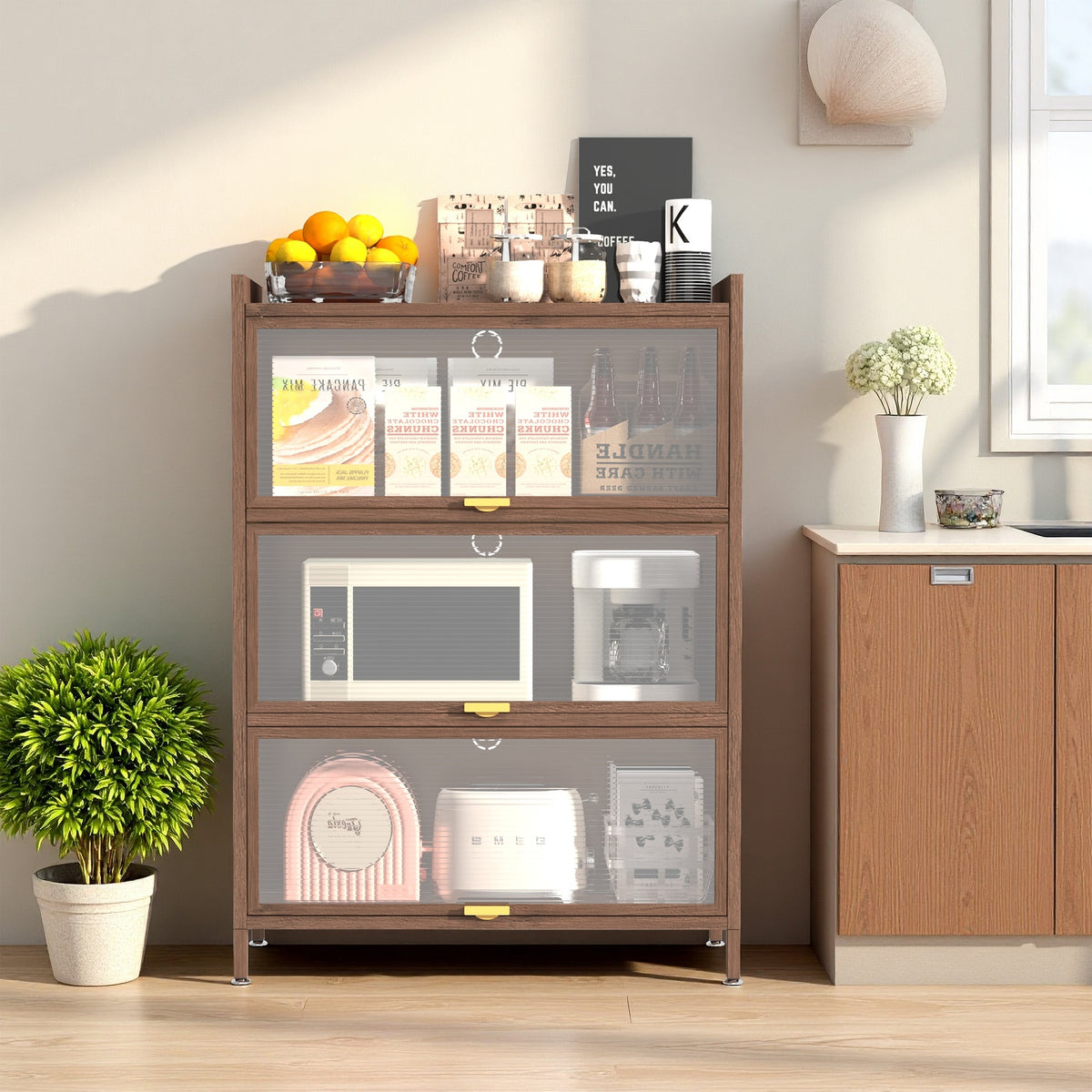 44'' Tall Metal 3 Flip Doors Cabinet, With Ample Storage Space For Bedroom, Office, Living Room, Hallway - view 7
