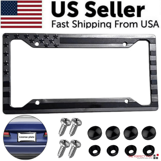 1X Black 3D USA American Flag License Plate Frame Holder Auto Car Tag Decal ABS