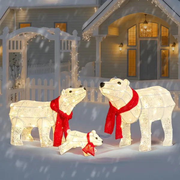Set Of 3 Lighted Polar Bear Family Christmas Decorations, Pre-lit Holiday Decor With 190 Warm White LED Lights For Xmas - view 3