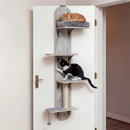 Door Hanging Cat Tree 5-Level Height Adjustable 4-Tier Climber No-Drill for Apartment Grey - view 2