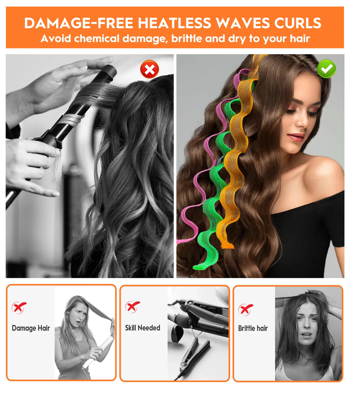 30 Pcs Heatless Hair Curlers Wave Curls Styling Kit With 2 Pcs Styling Hooks - view 3