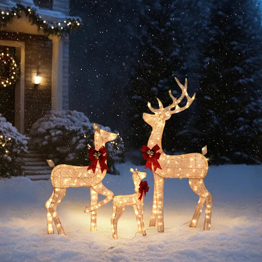 3-Piece Lighted Christmas Reindeer Family Set Outdoor Decorations, Weather Proof Sparkling Deer Family Set Of - view 2