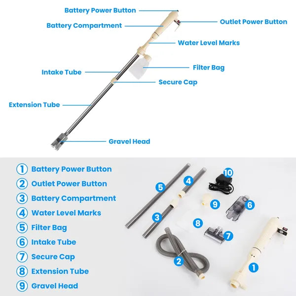 Multifunctional Electric Aquarium Gravel Cleaner Kit Length Adjustable Automatic Fish Tank Vacuum Cleaner - view 3