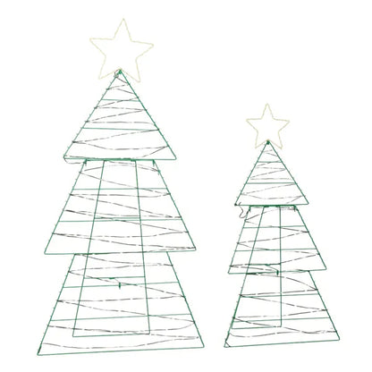 Set Of 2 Lighted Metal Christmas Tree Yard Decorations, Pre-lit Holiday Decor With 150 Green And Warm White LED Lights