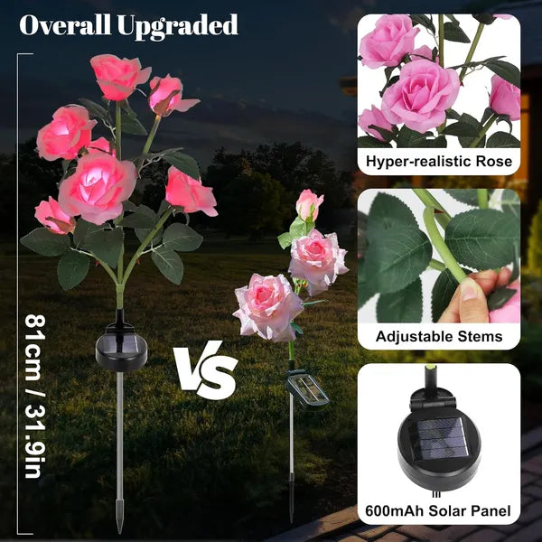 Solar Rose Lights Outdoor, 2 Pack With 14 Rose Flowers Waterproof Color Changing LED Flower Lights - view 3