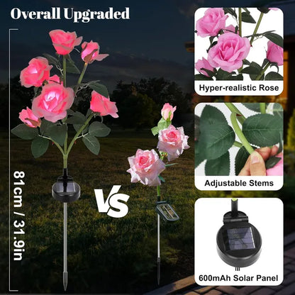 Solar Rose Lights Outdoor, 2 Pack With 14 Rose Flowers Waterproof Color Changing LED Flower Lights - view 3