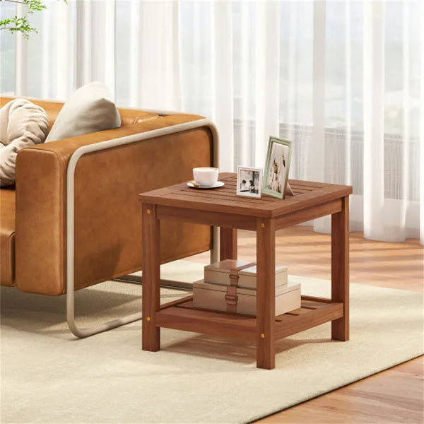 Versatile 2-Tier Wooden Side Table, Easy Assembly Nightstand For Garden Living Room Poolside - view 3