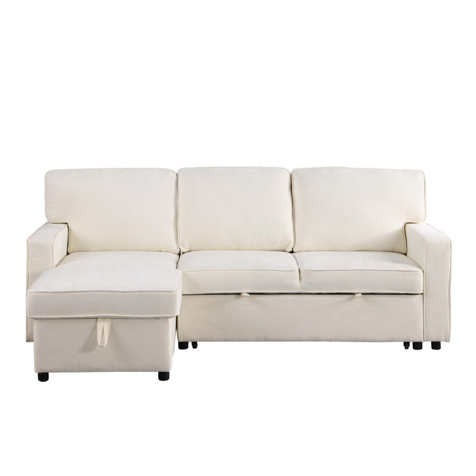 USTYLE Upholstery Sleeper Sectional Sofa With Storage Space, USB Port, 2 Cup Holders On Back Cushions - view 2