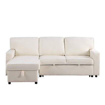 USTYLE Upholstery Sleeper Sectional Sofa With Storage Space, USB Port, 2 Cup Holders On Back Cushions - view 2