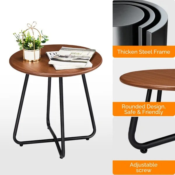 Outdoor Side Table With Imitation Wood Tabletop, Weather Resistant Patio Side Table